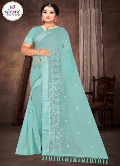 Linen Fancy Saree with Artistic Touch and Designer Appeal in Surat
