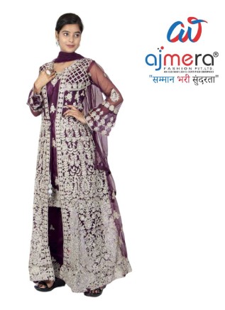Nyra Cut Silk and Net Long Top with Jacket Skirt and Dupatta in Surat