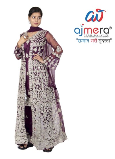 Nyra Cut Silk and Net Long Top with Jacket Skirt and Dupatta in Kuwait