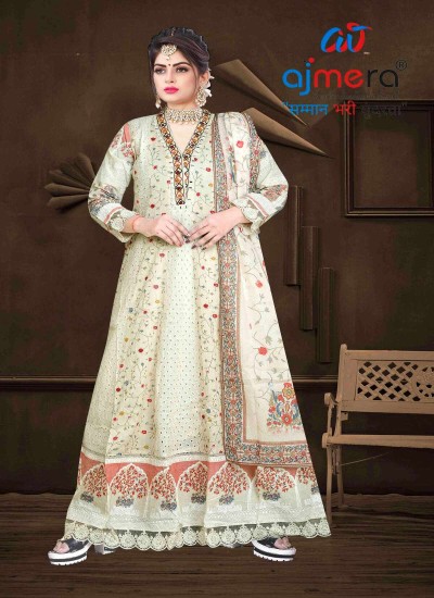 Stylish Lakhnavi Gown Kurti Chikankari Embroidery on Silk Georgette and Cotton for Traditional and Festive Occasions in Surat