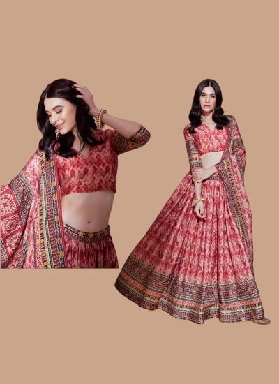 Traditional Peach Banarasi Lehenga with Digital Prints and Crochet Work in Surat