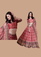 Traditional Peach Banarasi Lehenga with Digital Prints and Crochet Work  in Surat