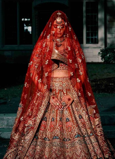 Traditional Red Shaadi Lehenga With Sequence Zari Work in Surat