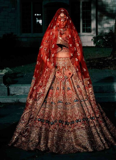 Traditional Red Shaadi Lehenga With Sequence Zari Work in Surat